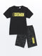 Crew Neck Batman Printed Short Sleeve Boys Shorts Pajamas Set
